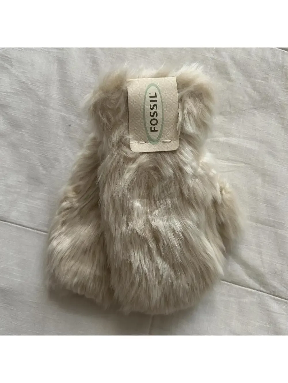 NWT Fossil Cream White Faux Fur Mittens Winter Y2K One Size